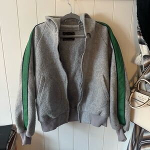 Gray Hoodie with Green Stripes